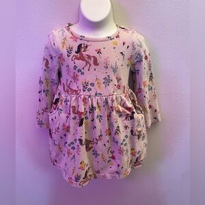 🎳Girls Pink Unicorn & Floral Long Sleeve Dress
